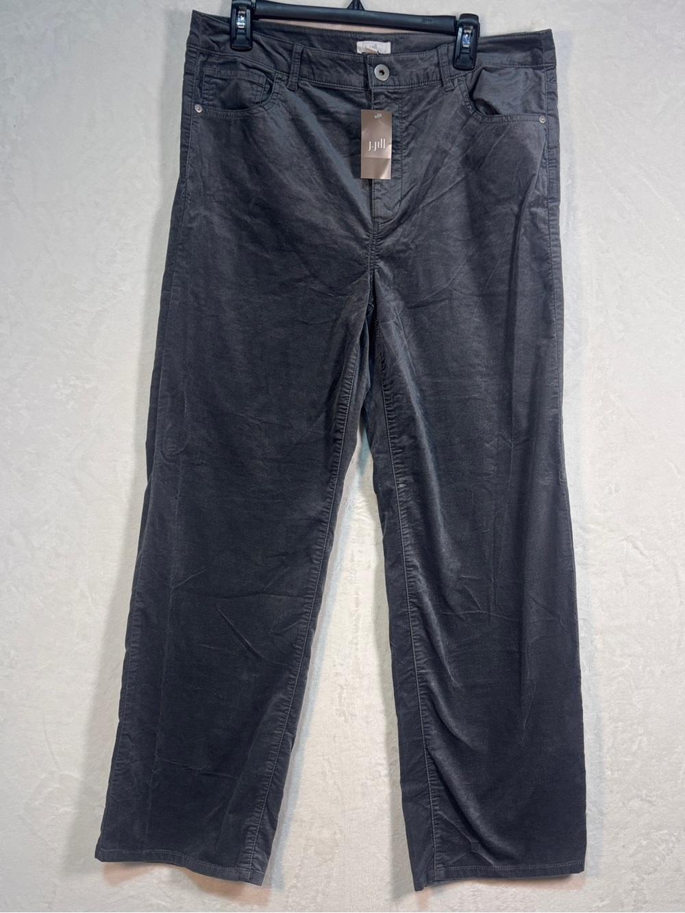 J.Jill Grey Smokey Sage Velvet Pants Straight Leg 5-Pocket Sz 14 NWT